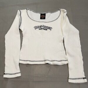 Harley Davidson Baby Doll Cami Thermal Biker Moto Women White Cotton Y2K M-4773